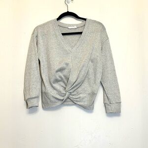 Lush Gray V-Neck Sweater with Twist Front